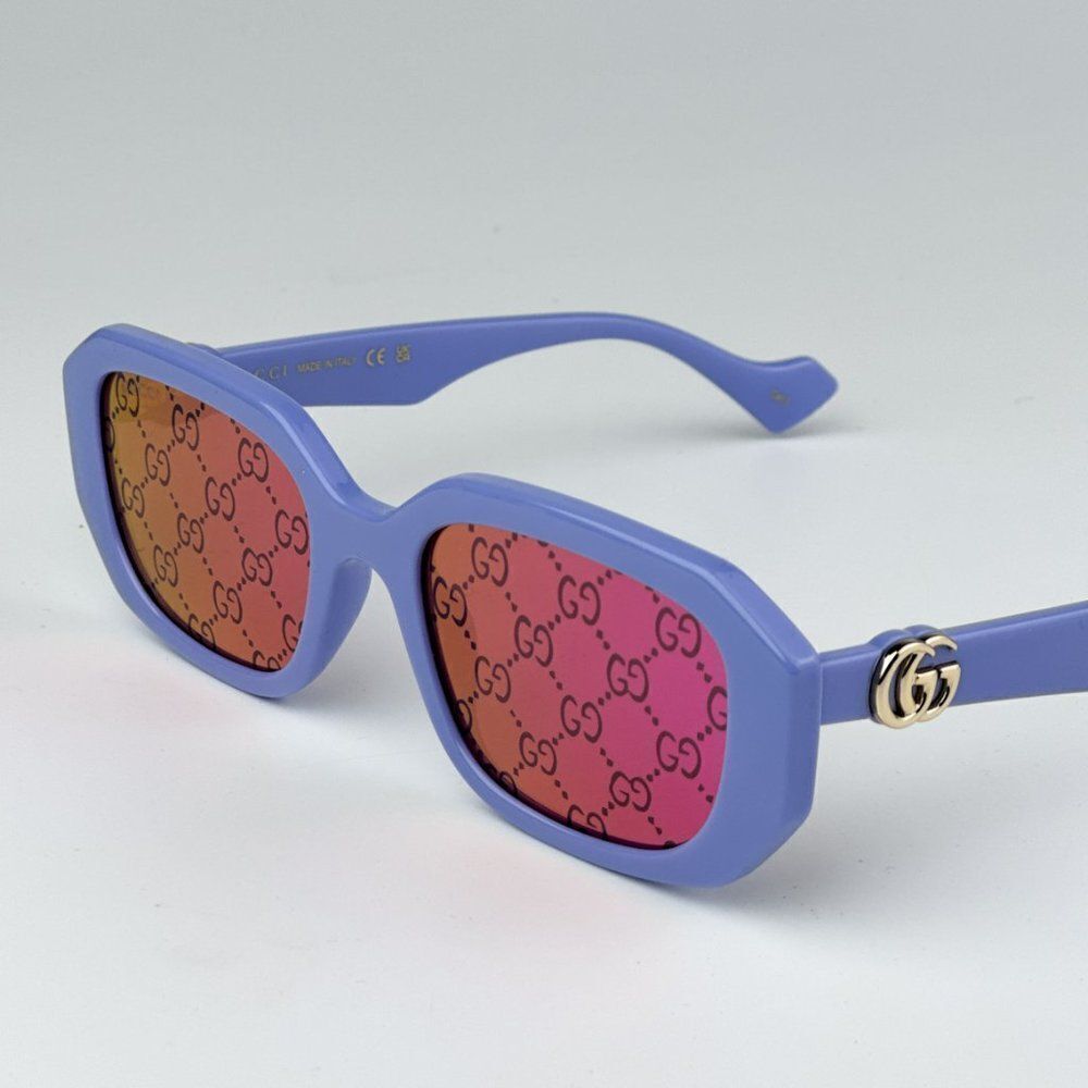 NEW Gucci GG1535S 004 Violet GG Logo Pink Mirrored Women Geometric Sunglasses - Picture 6 of 10